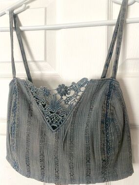 Kimchi Blue Lace Trim Denim Cami Crop Top Y2K Boho Cottagecore Fairy NWT